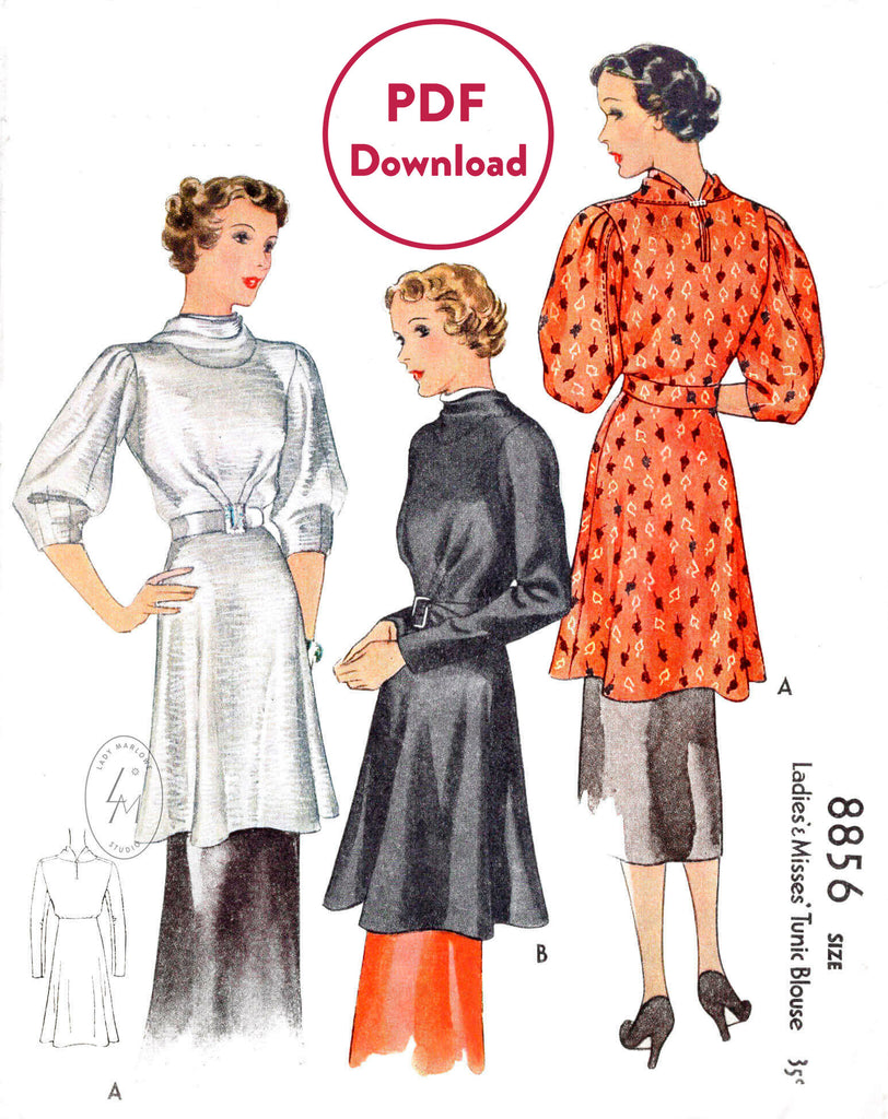 McCall 8856 1930s 1936 tunic blouse vintage sewing pattern reproduction