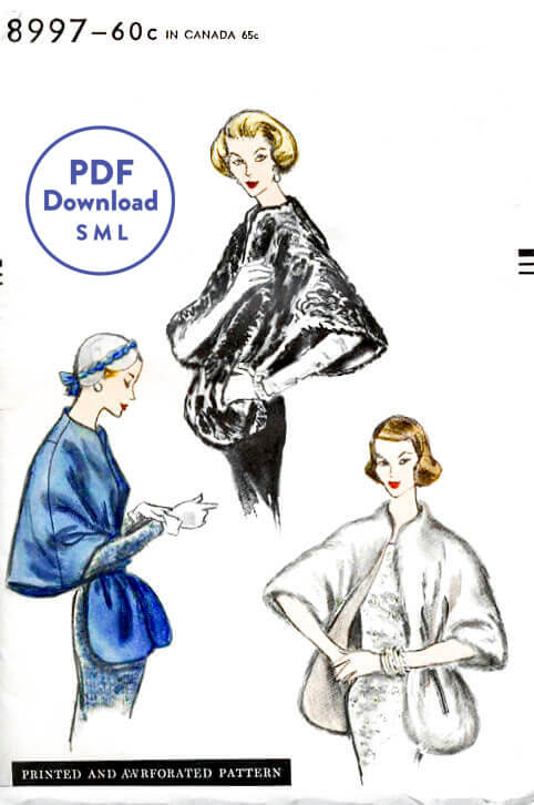 Vogue 8997 1950s cape stole sewing pattern 1950 shawl PDF instant download