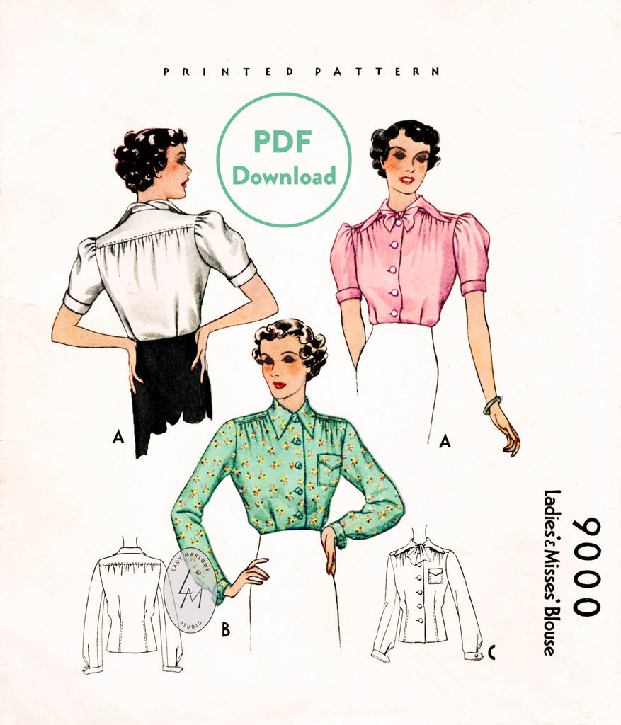 1930s McCall 9000 1936 blouse vintage sewing pattern