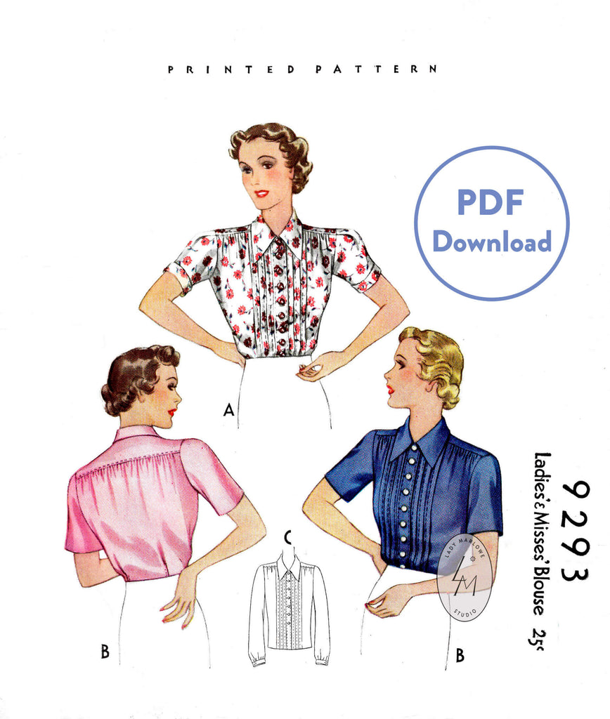 1930s sewing pattern McCall 9293 vintage button down blouse