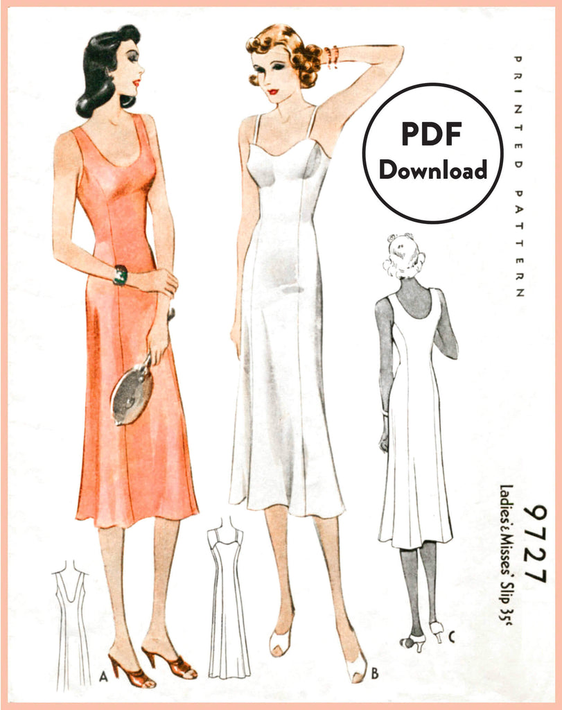 vintage lingerie sewing pattern 1930s slip dress McCall 9727 