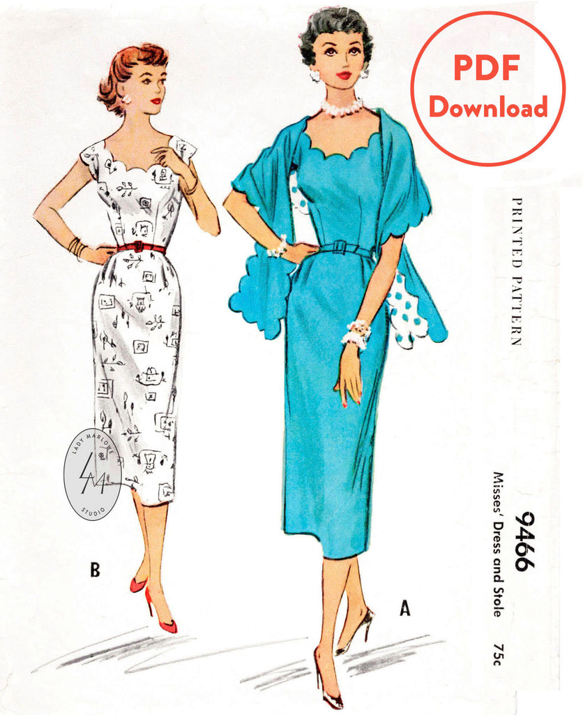 McCall 9466 1950s wiggle dress sewing pattern