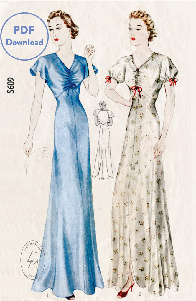 Simplicity S609 1930s vintage lingerie sewing pattern negligee gown PDF