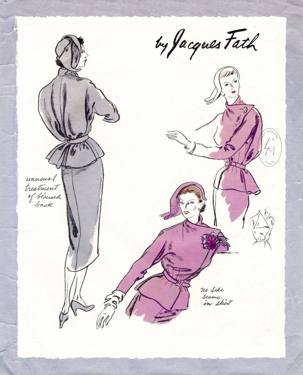 1950s Jacques Fath soft tailored skirt suit Vogue Paris Original 1085