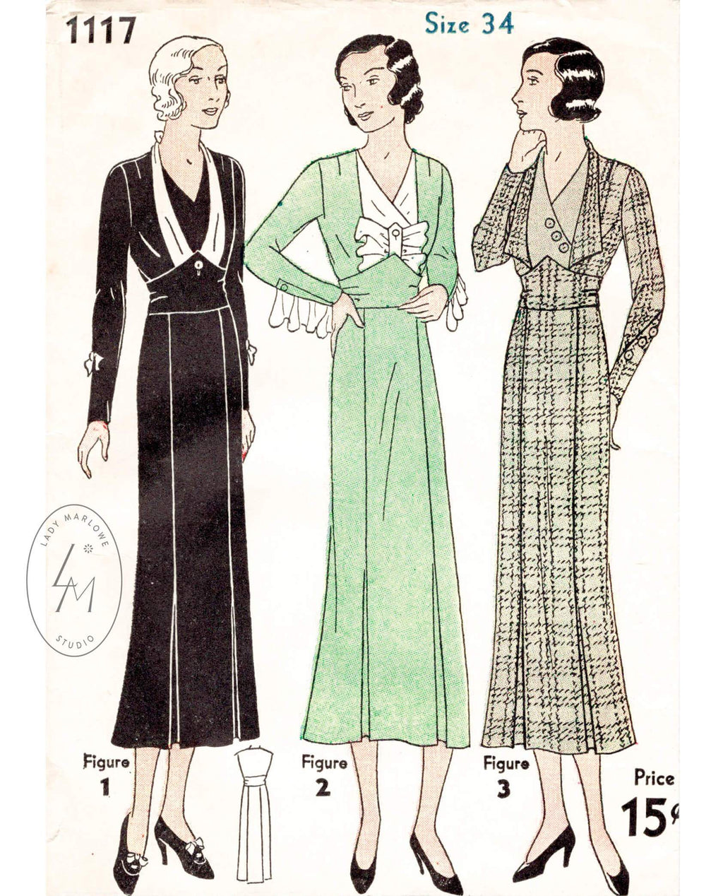 Simplicity 1117 1930s art deco dress vintage sewing pattern 1930 30s