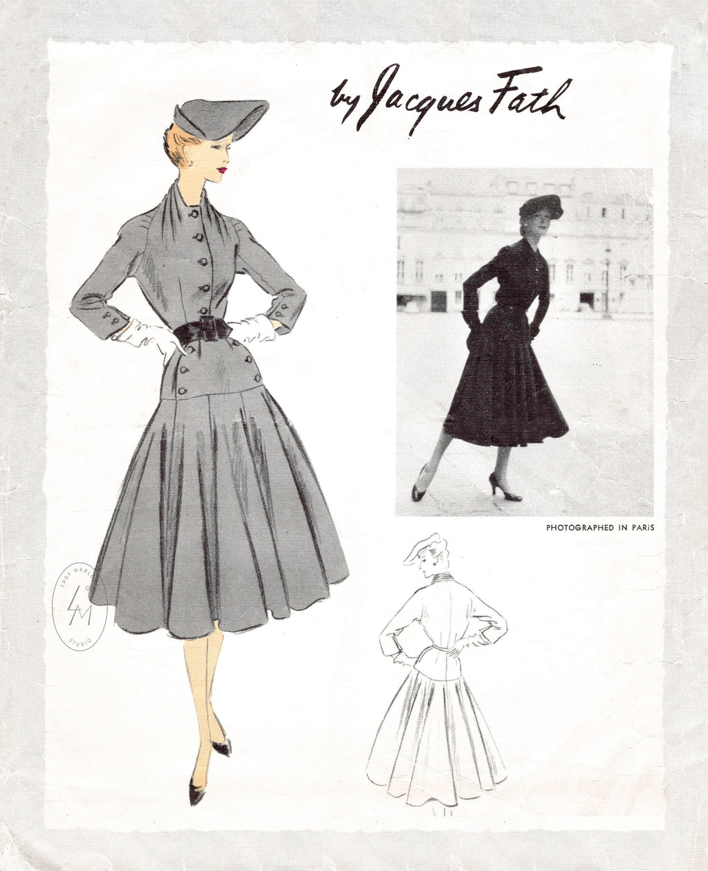 1950s tailored dress vintage sewing pattern repro Jacques Fath Vogue Paris Original 1157