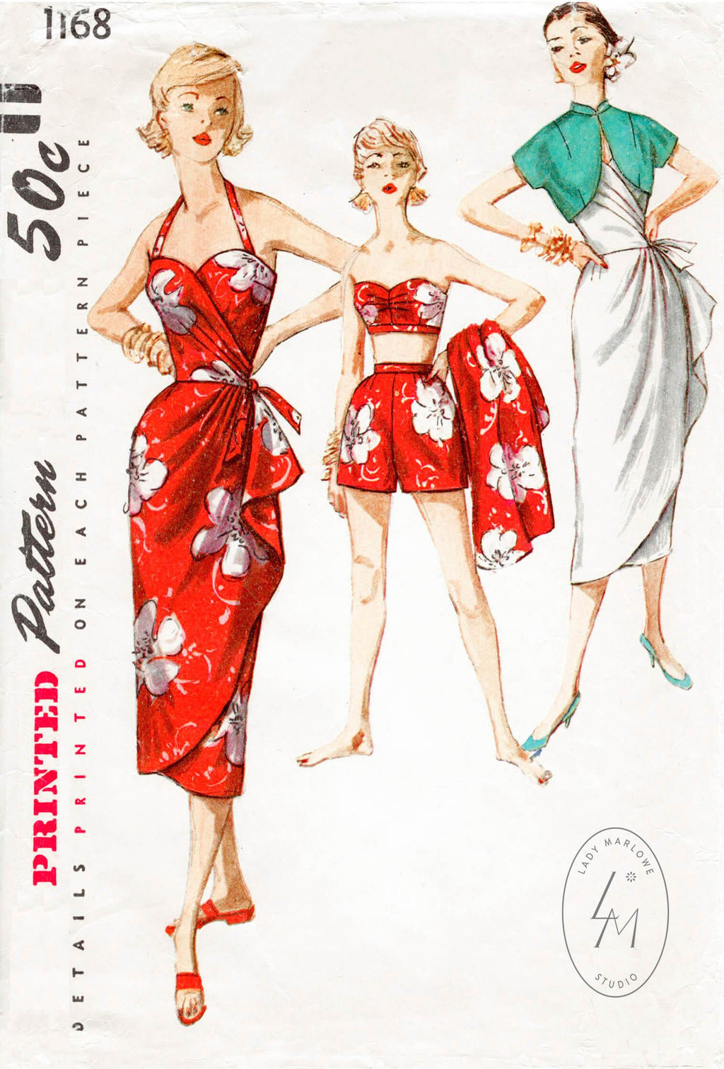 Simplicity 1168 1950s sarong dress sewing pattern 1960s dress vintage pattern