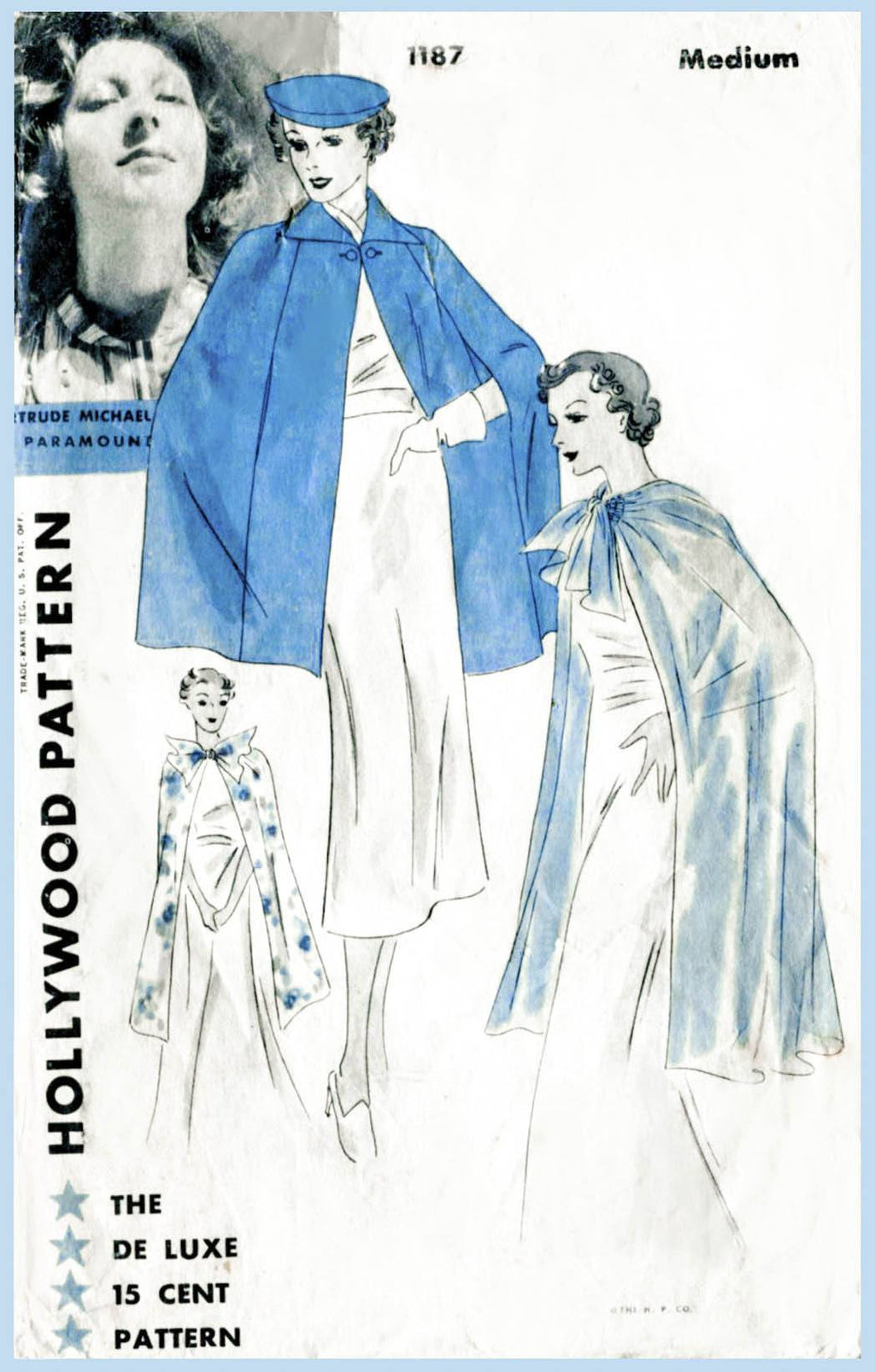 Hollywood 1187 1930s cape vintage sewing pattern