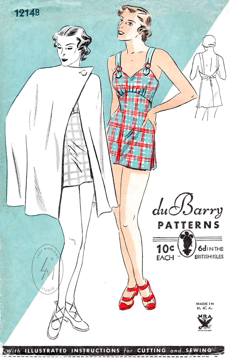 DuBarry 1214B 1930s playsuit and cape vintage sewing pattern reproduction
