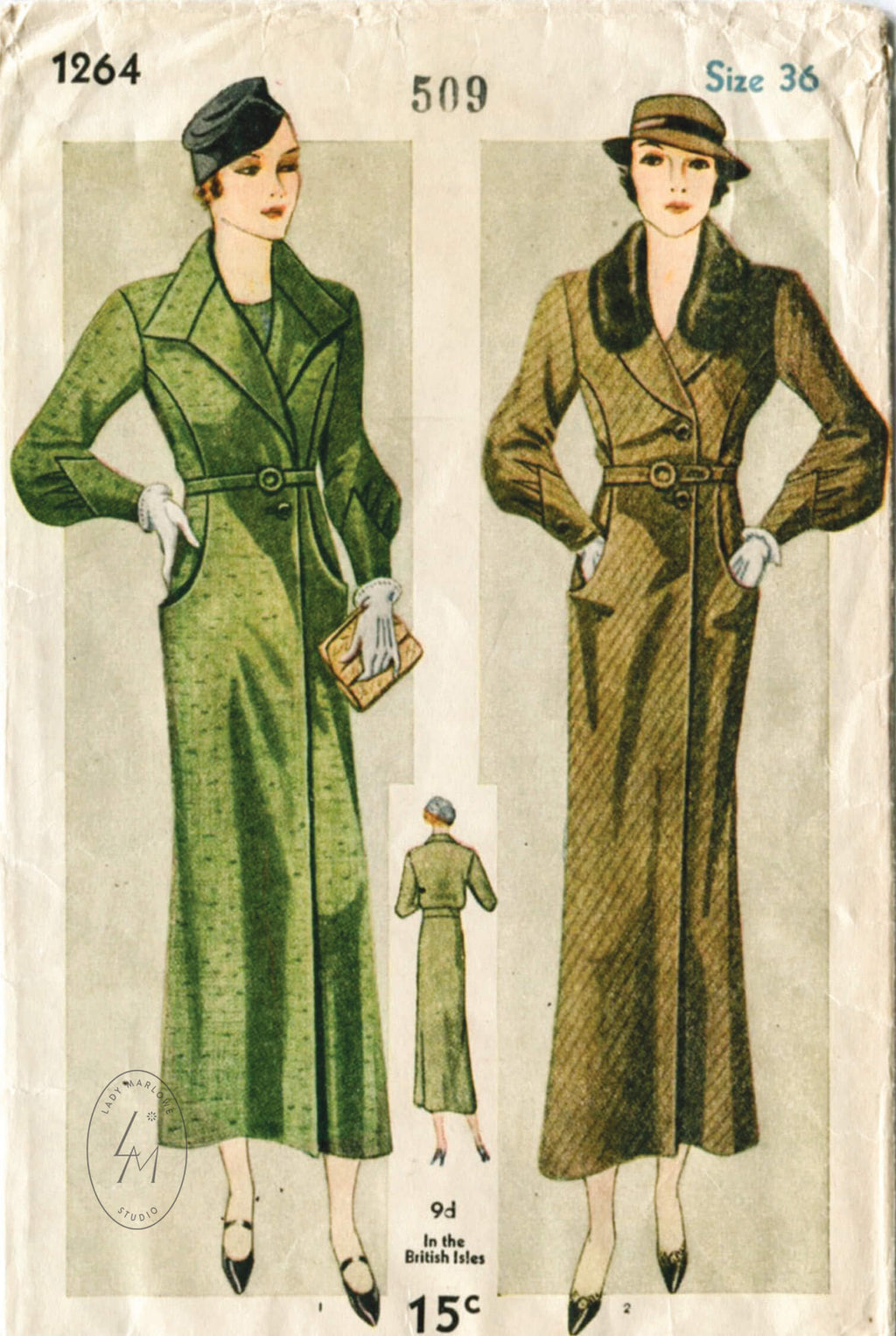 Simplicity 1264 1930s coat vintage sewing pattern