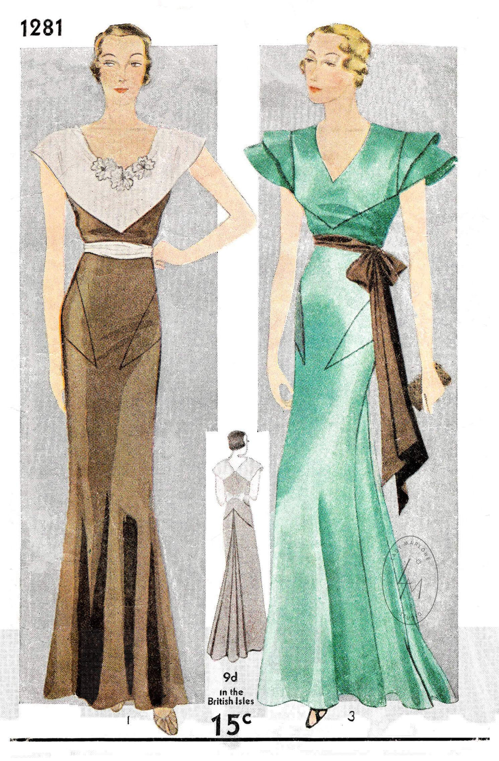 1930s 30s evening dress dinner gown Simplicity 1261 art deco seam detail vintage sewing pattern repro
