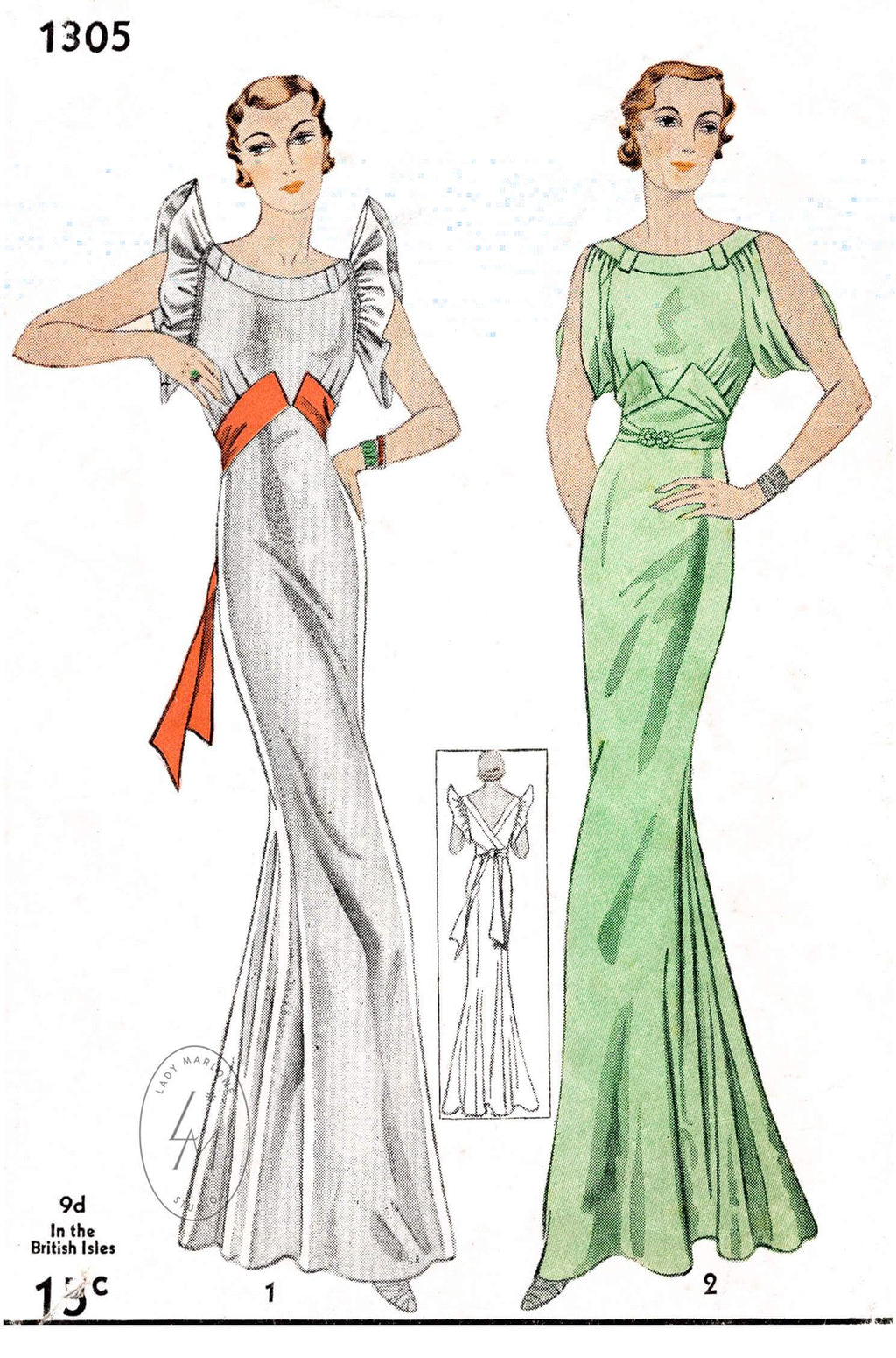 1930s 30s vintage evening gown Simplicity 1305 art deco style draped sleeves vintage sewing pattern reproduction