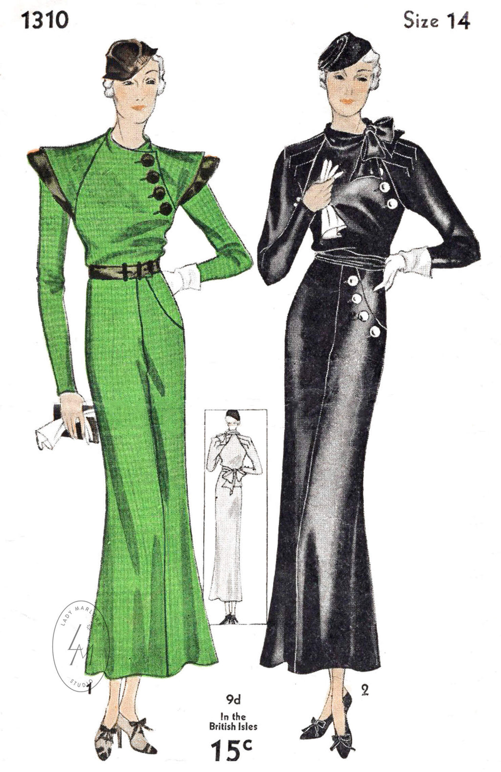Simplicity 1310 1930s vintage sewing pattern reproduction art deco dress