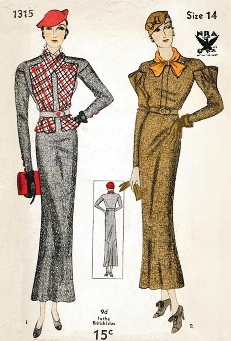 Simplicity 1315 1930s day dress vintage sewing pattern 1930 30s