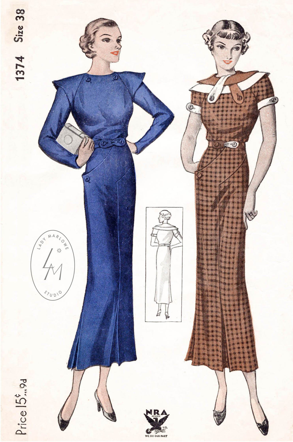 Simplicity 1374 1930s day dress vintage sewing pattern 1930 30s