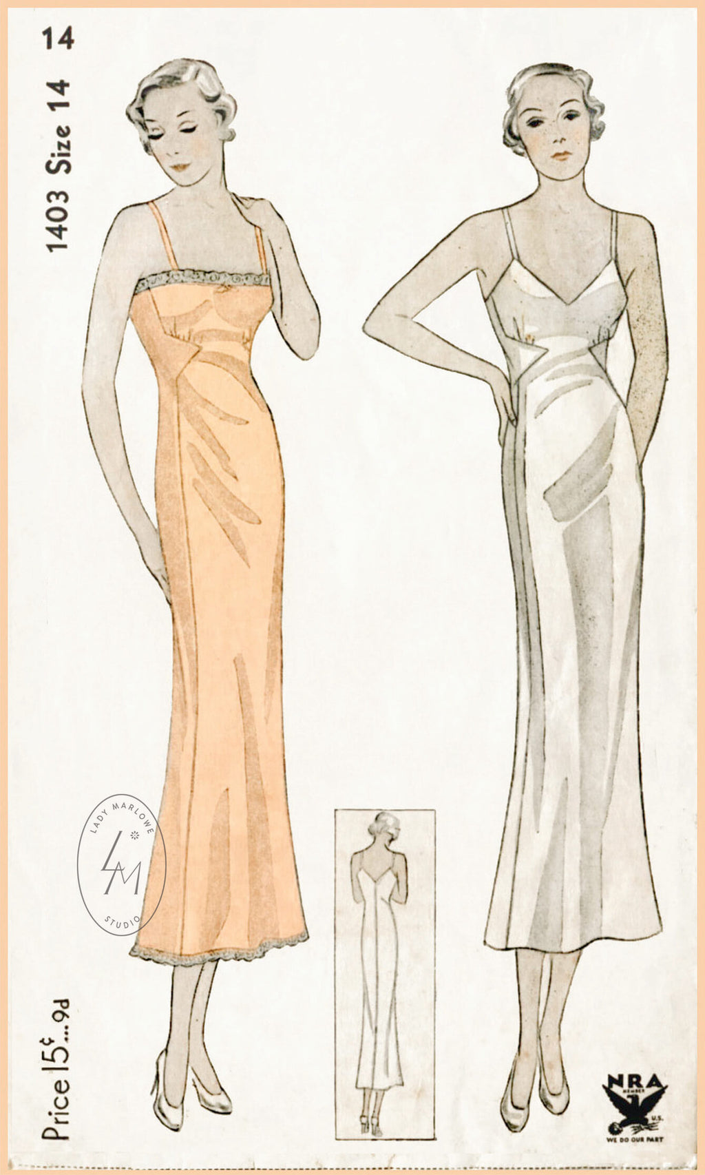 Simplicity 1403 1930s slip dress vintage lingerie sewing pattern