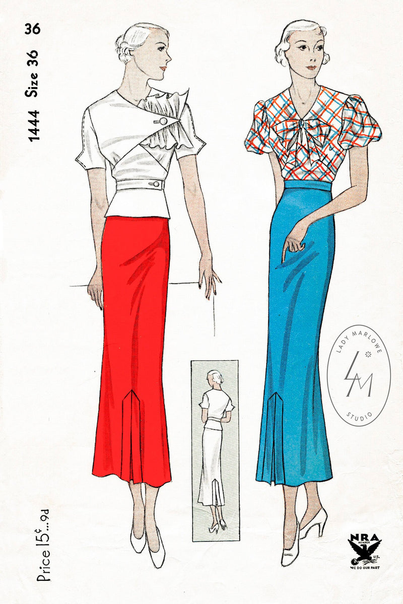 Simplicity 1444 1930s blouse skirt vintage sewing pattern