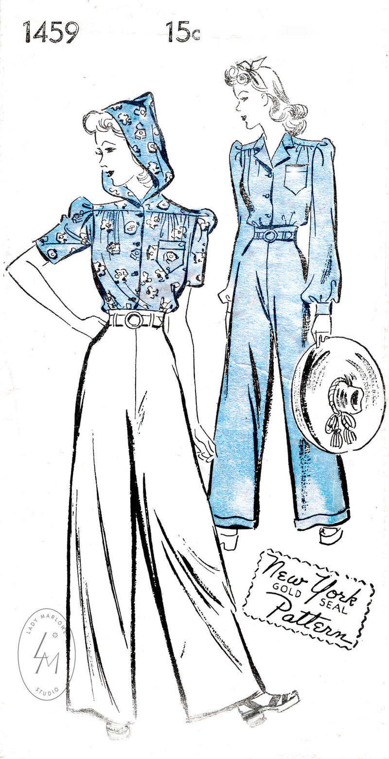 NY 1459 1940s Rosie the Riveter workwear blouse and trousers vintage sewing pattern reproduction