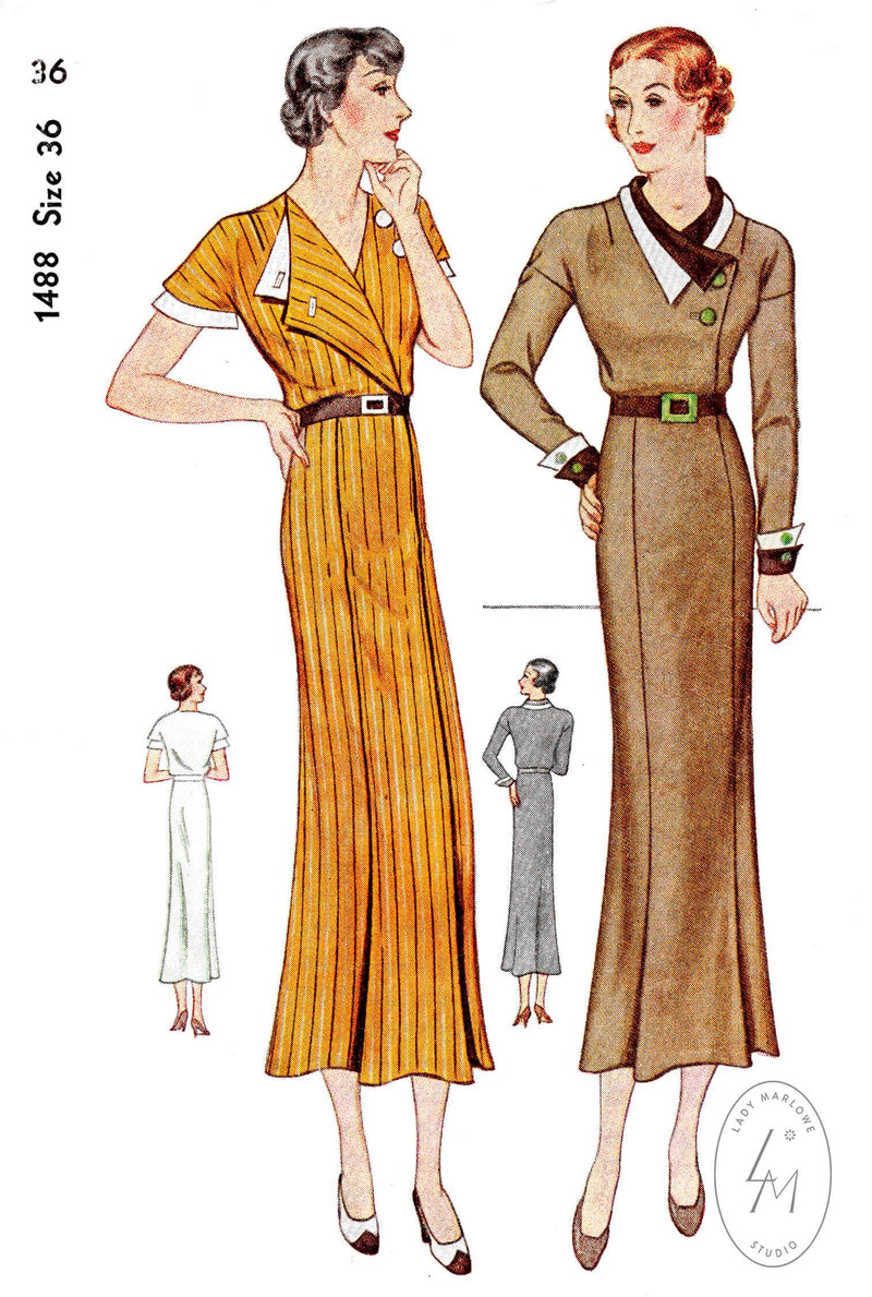 1930s 30s Simplicity 1488 art deco dress vintage sewing pattern reproduction