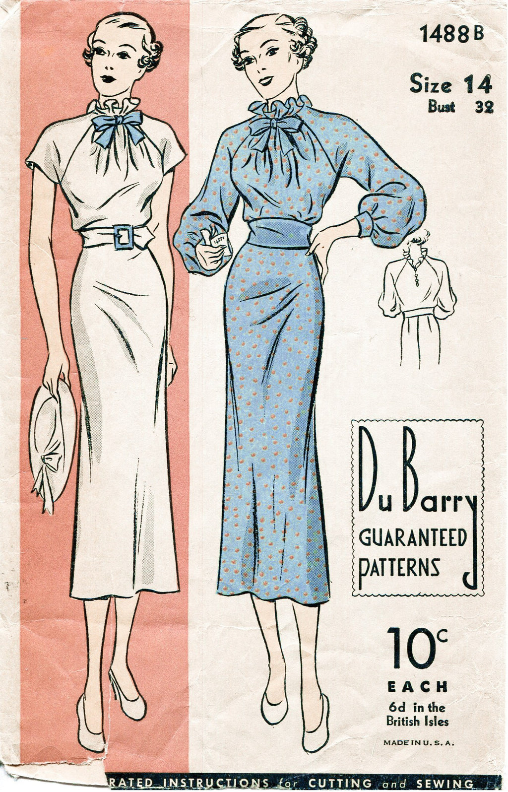 DuBarry 1488B 1930s day dress vintage sewing pattern