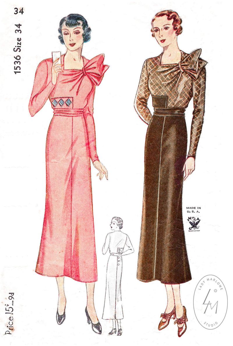 1930s Simplicity 1536 dress pattern vintage sewing pattern