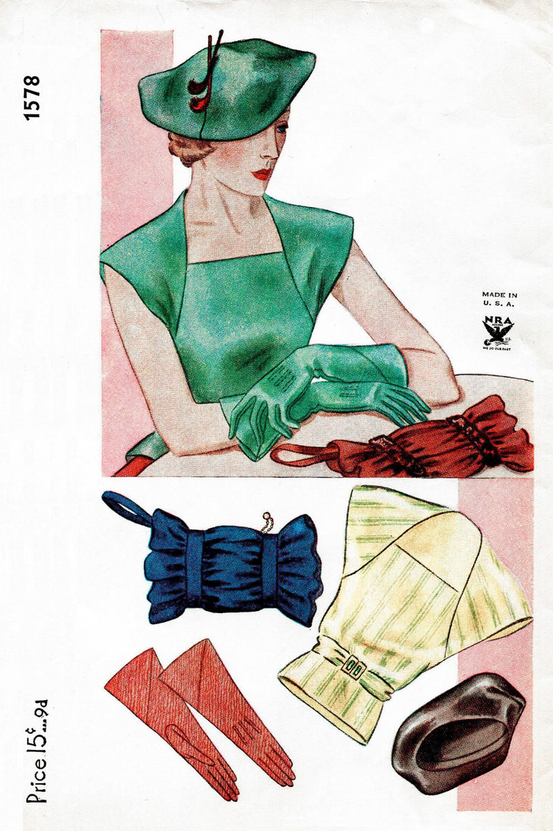 1930 1930s vintage sewing pattern Simplicity 1578 gloves accessories hat PDF