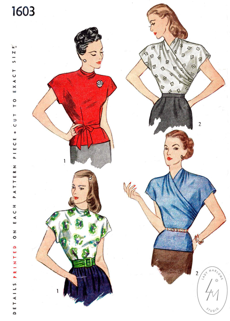 Simplicity 1603 1940s wrap blouse vintage sewing pattern reproduction