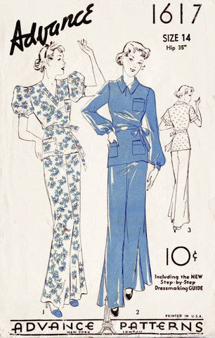 E-PATTERN- 1930s Lounging Pajamas- Bust 30-34