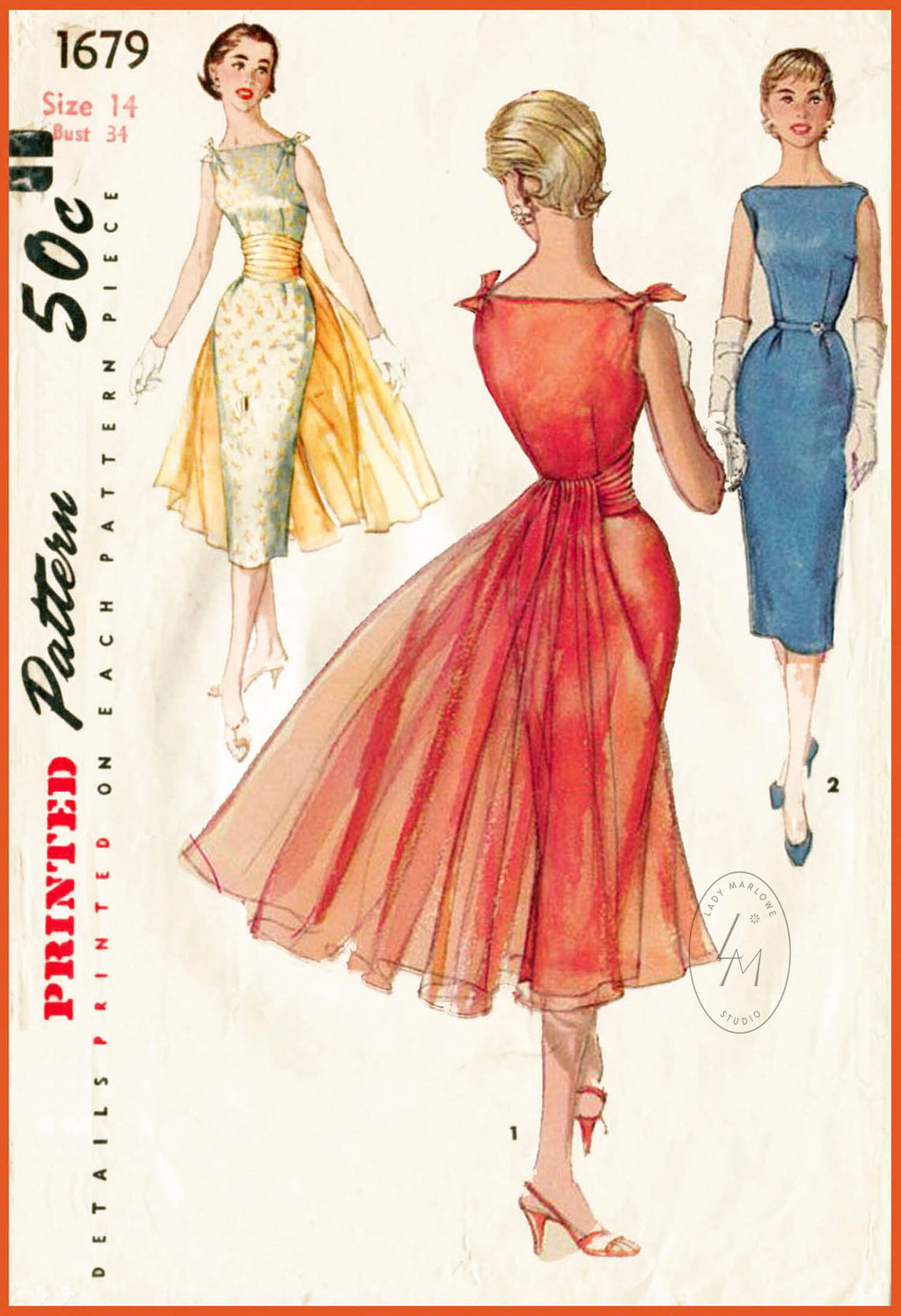 Simplicity 1679 1950s cocktail dress sewing pattern