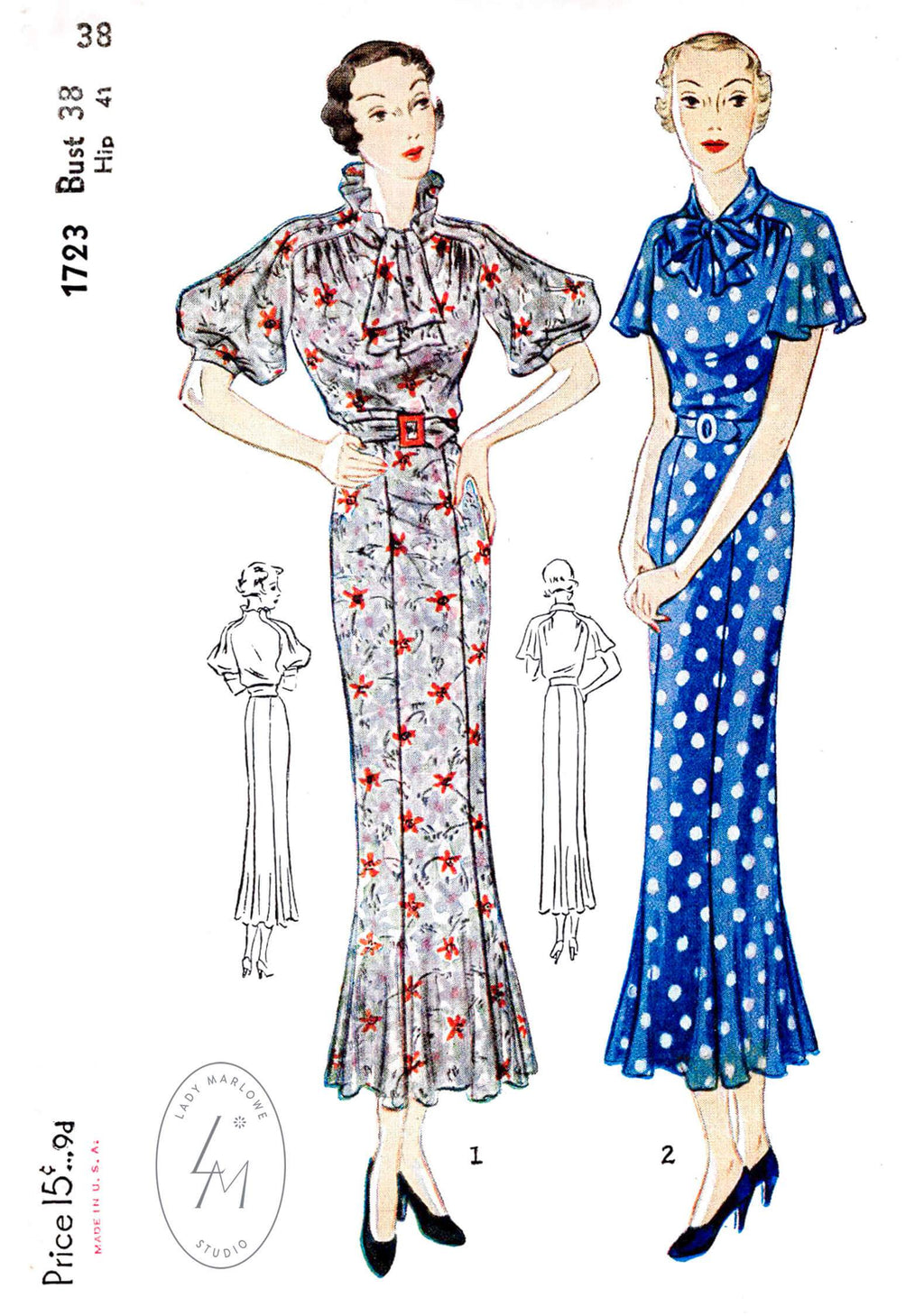 Simplicity 1723 1930s 1938 dress vintage sewing pattern reproduction