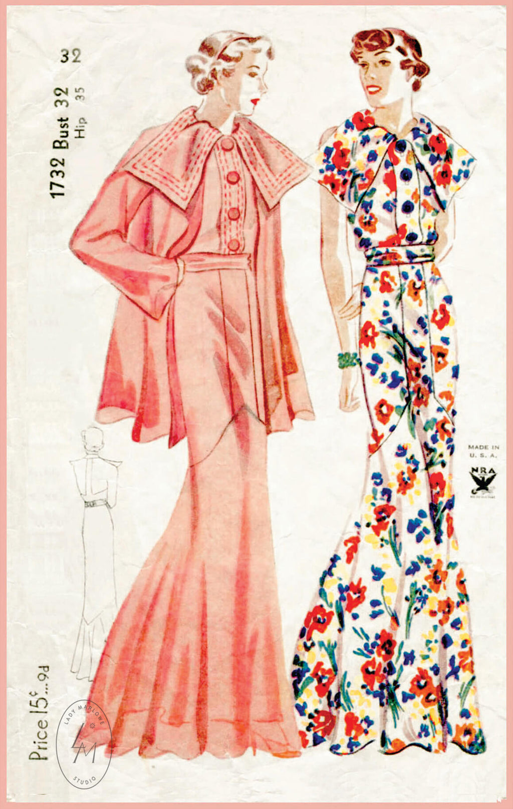 Simplicity 1732 1930s vintage sewing pattern evening dress jacket