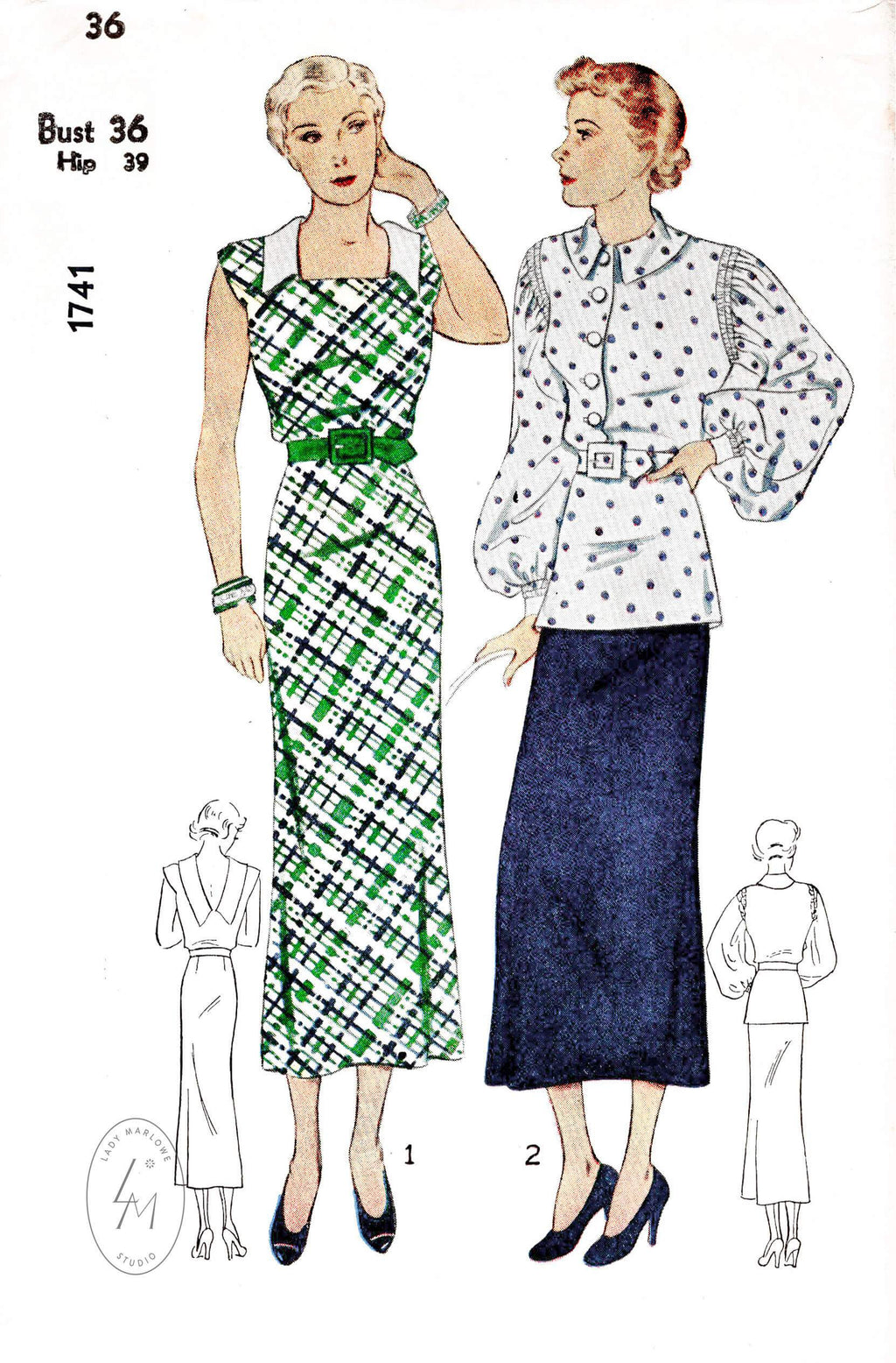 1930s 30s Simplicity 1741 sleeveless dress peplum blouse straight skirt vintage sewing pattern reproduction