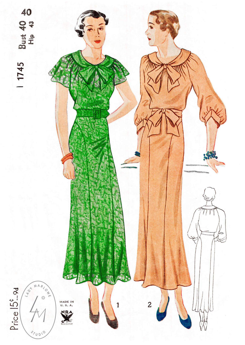 Simplicity 1745 1930s day dress vintage sewing pattern 1930 30s