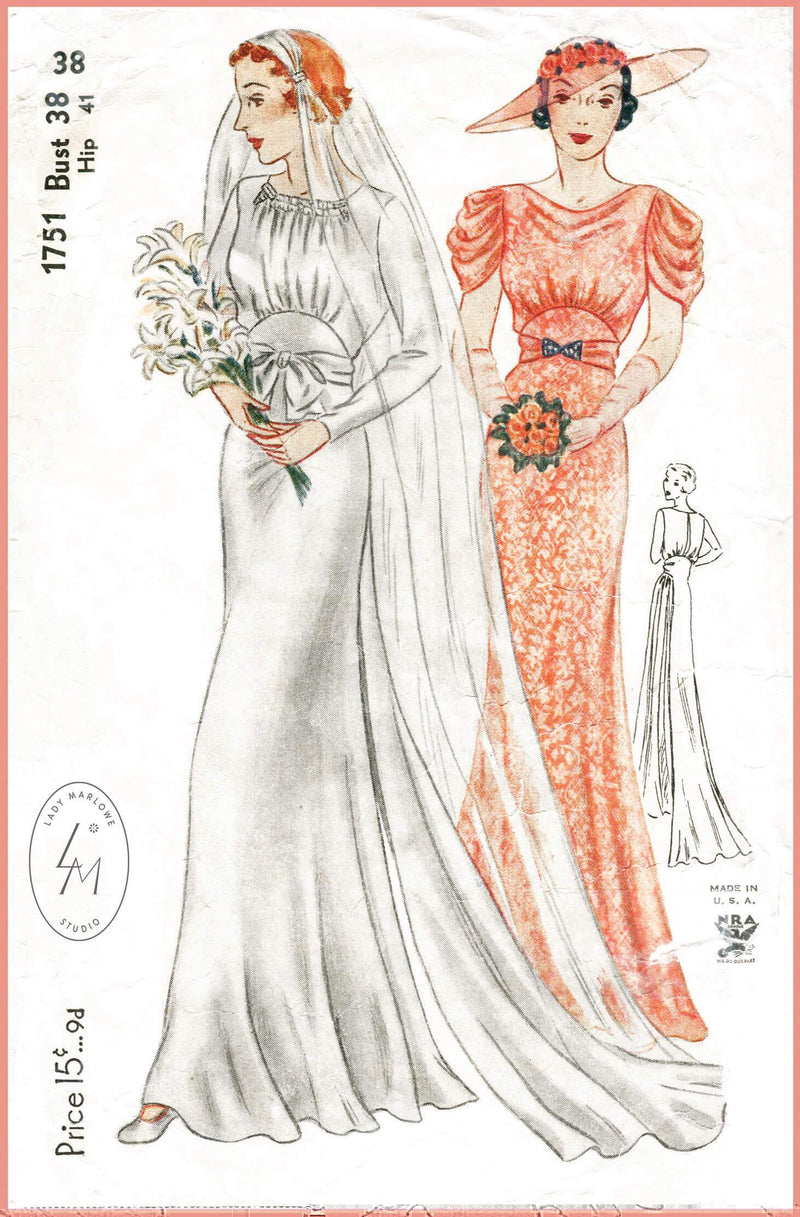 Simplicity 1751 1930s vintage wedding gown sewing pattern 1930 30s evening dress