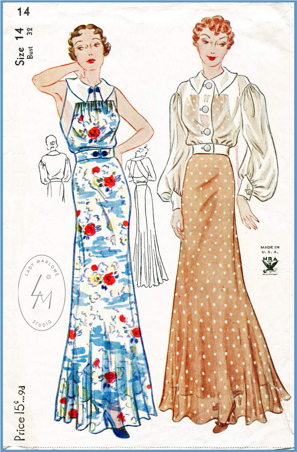 Simplicity 1754 1930s vintage sewing pattern 1930 30s evening dress 