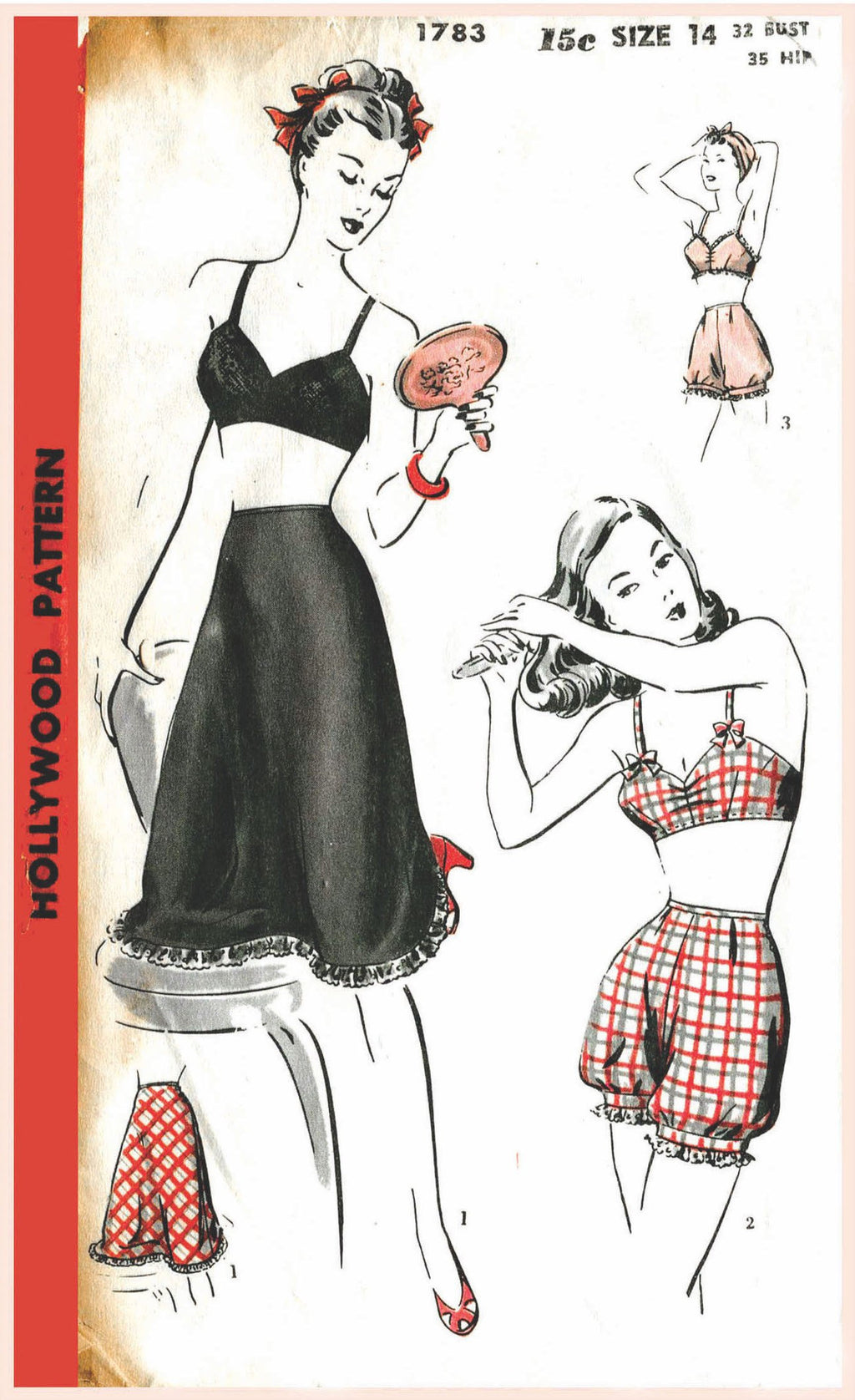 Hollywood 1783 1940s vintage lingerie sewing pattern bra petticoat bloomers