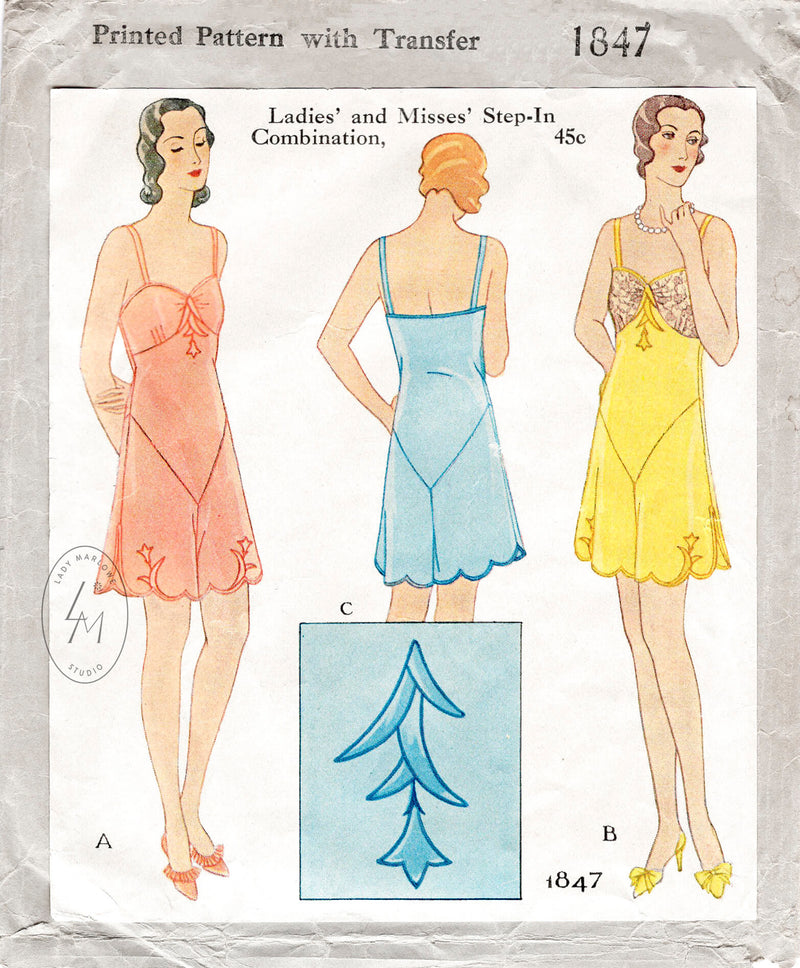 McCall 1847 1930s 1931 vintage lingerie sewing pattern step in teddy romper