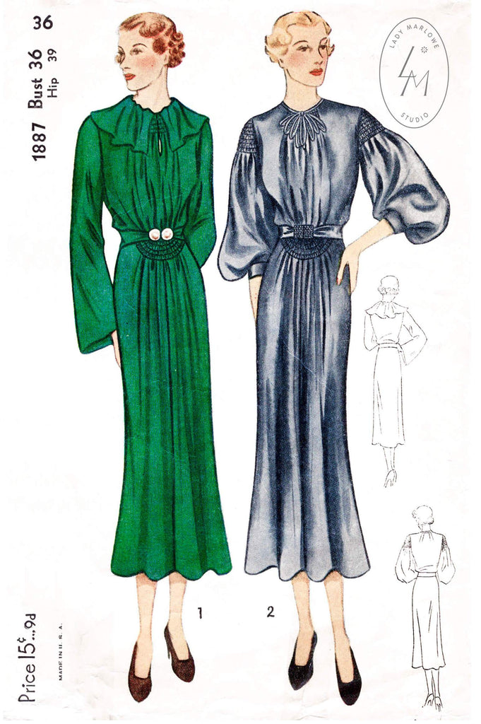 Simplicity 1887 1930s afternoon dress vintage sewing pattern reproduction