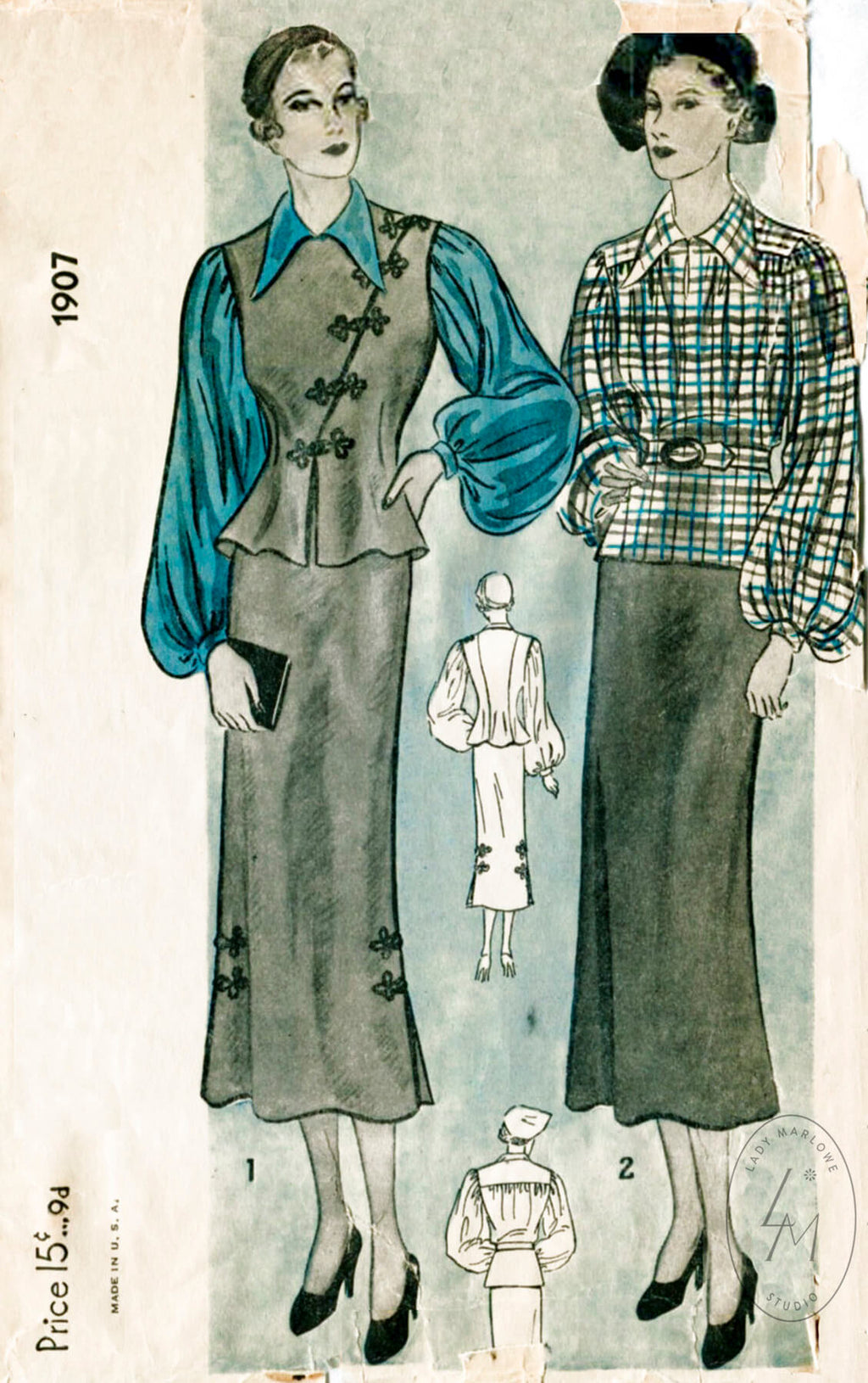 Simplicity 1907 1930s jacket blouse skirt vintage sewing pattern