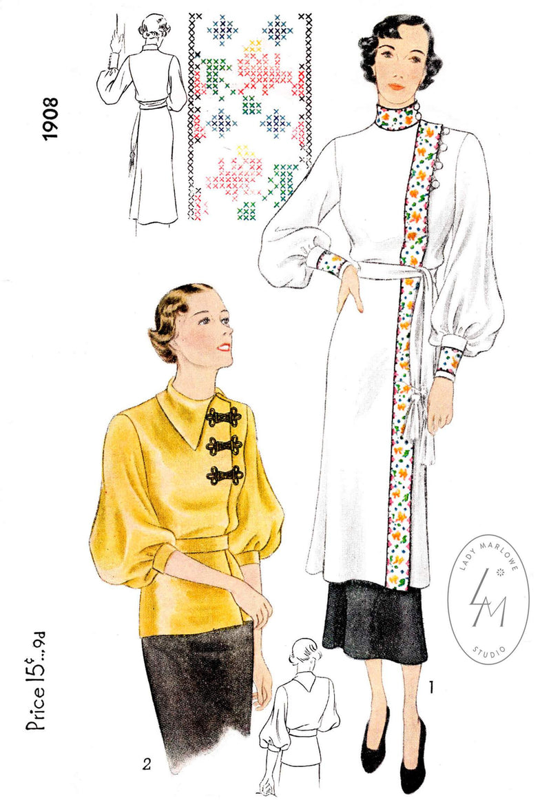 Simplicity 1908 1930s russian blouse cross stitch embroidery vintage sewing pattern reproduction
