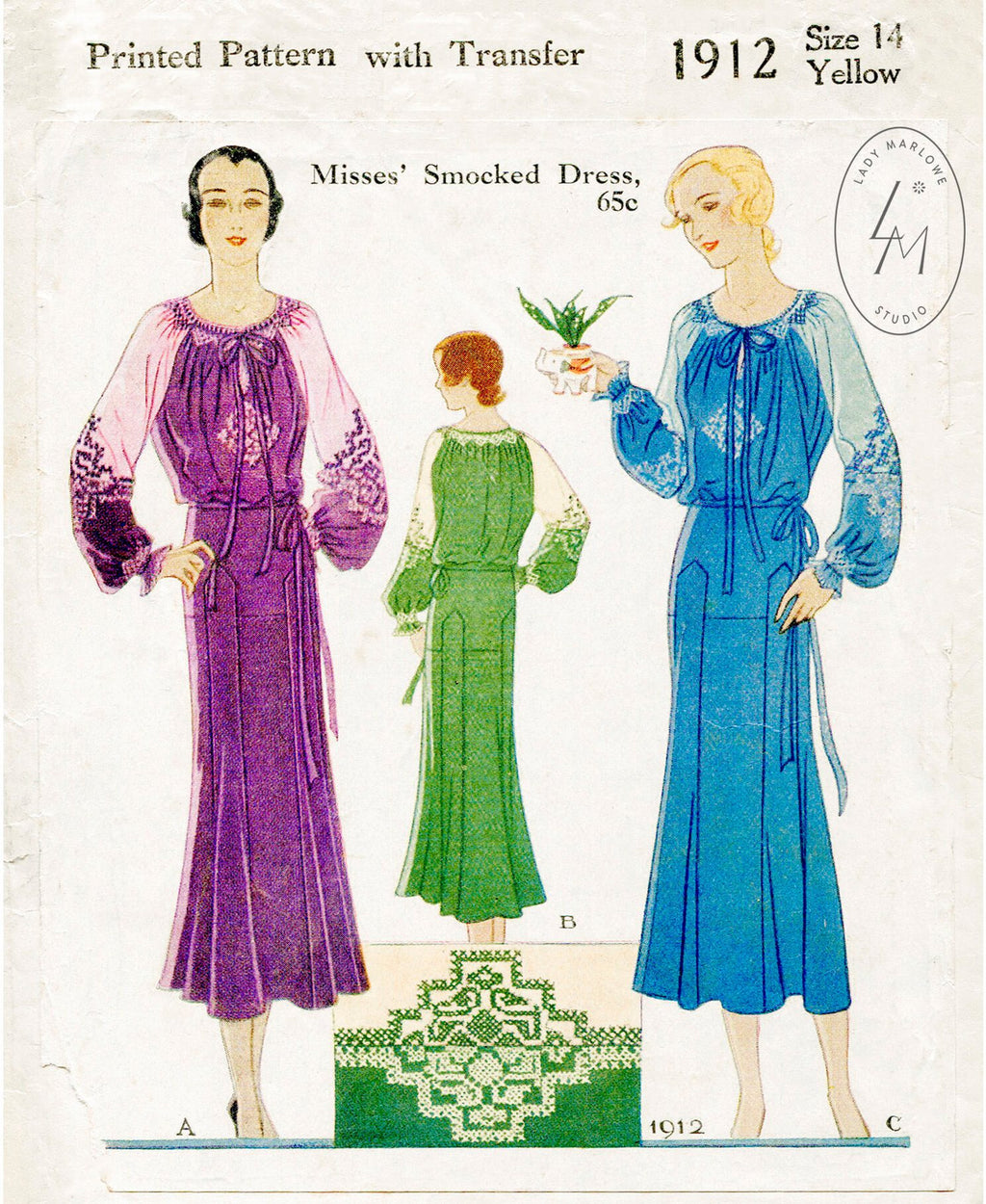 McCall 1912 1930s 1930 smocking dress sewing pattern