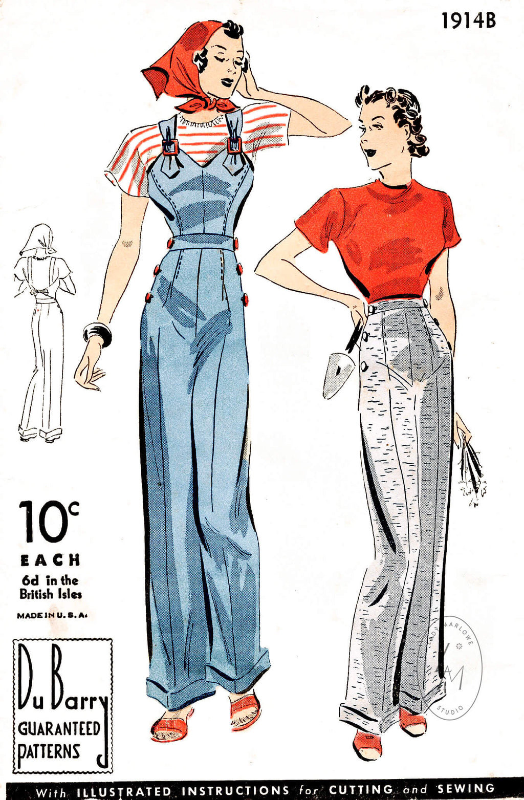 DuBarry 1914B 1930s 1940s rosie the riveter trousers overalls vintage sewing pattern