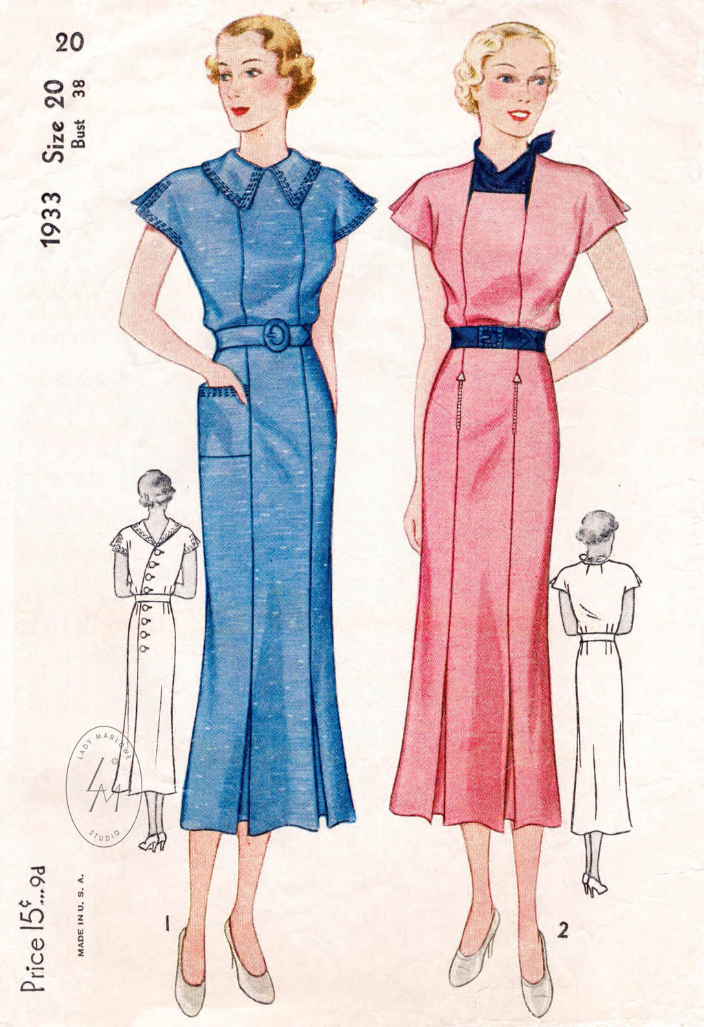 Simplicity 1933 1930s vintage dress sewing pattern 1930 30s