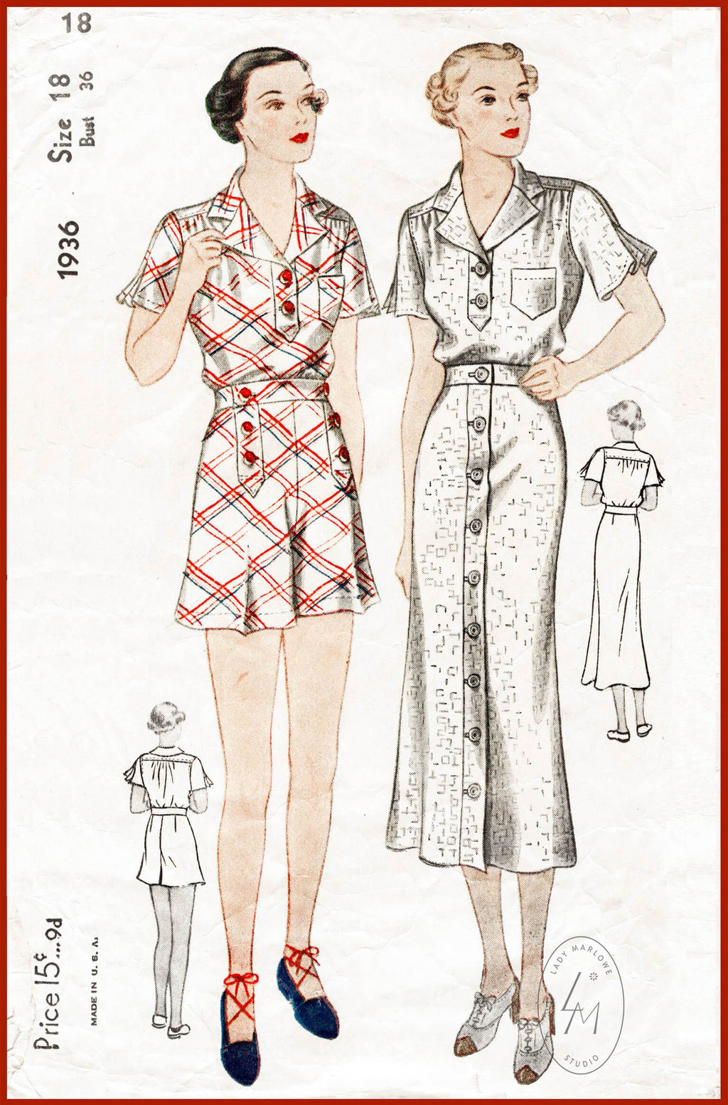 Simplicity 1936 1930s beachwear playsuit vintage sewing pattern 
