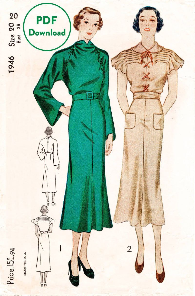 Simplicity 1946 1930s day dress vintage sewing pattern 1930
