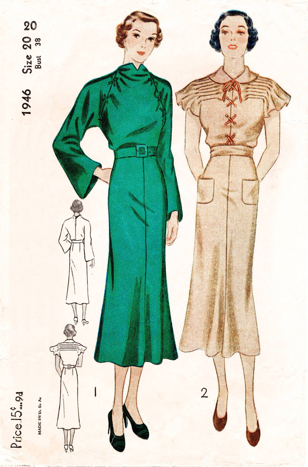 1930s day dress lace up detail vintage sewing pattern 1946 – Lady