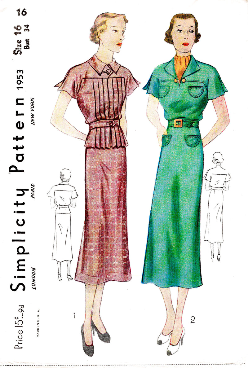1930s 30s blouse skirt & dress flutter sleeves vintage sewing pattern reproduction