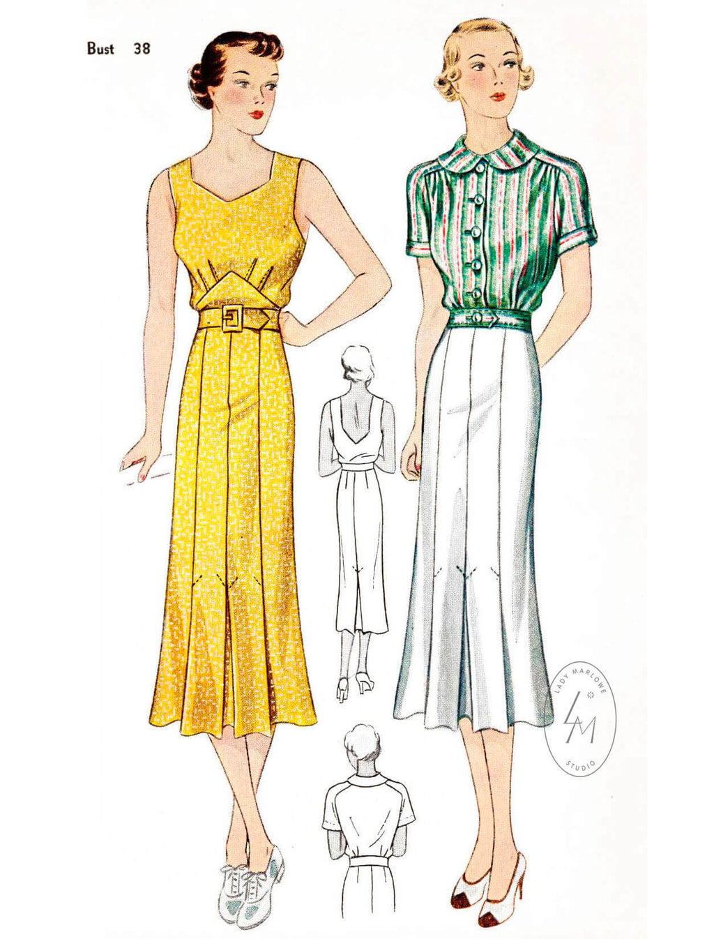 1930s sports dress peter pan collar blouse Simplicity 1956 vintage sewing pattern reproduction