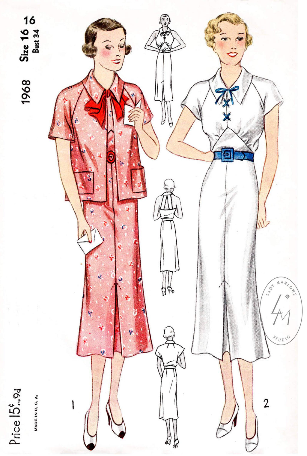 Simplicity 1968 1930s sports dress vintage sewing pattern