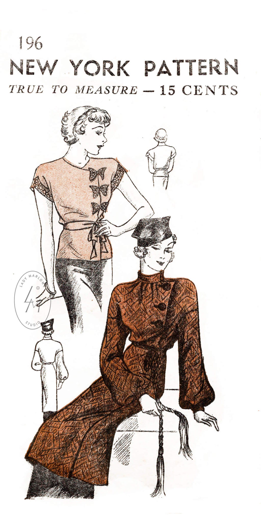 New York Pattern 196 1930s blouse and jacket vintage sewing pattern